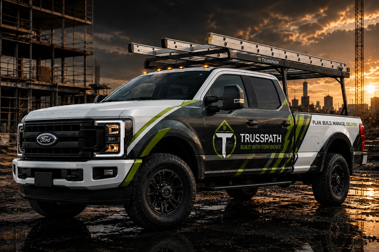 TrussPath service truck at a residential job site